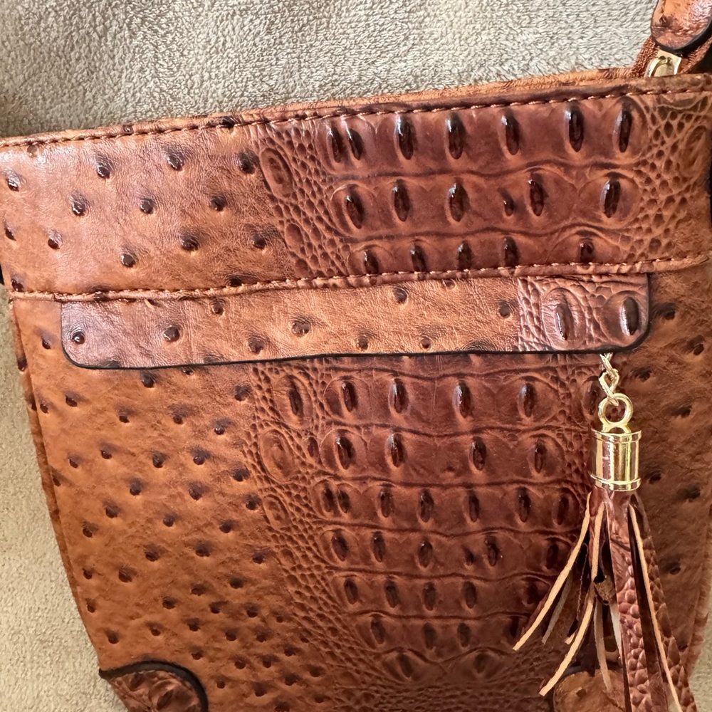Elegant Brown Faux Alligator Women's Bag